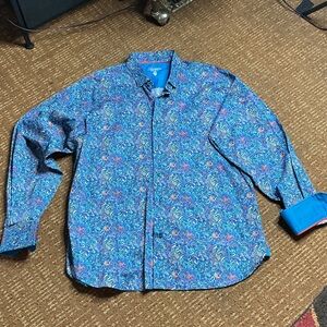 Robert Graham Vibrant Blue and Red Patterned Shirt